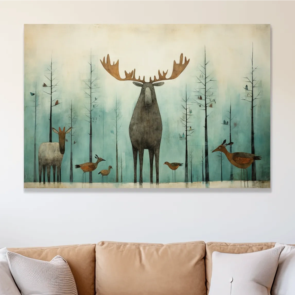 Funny illustration of a moose in the forest