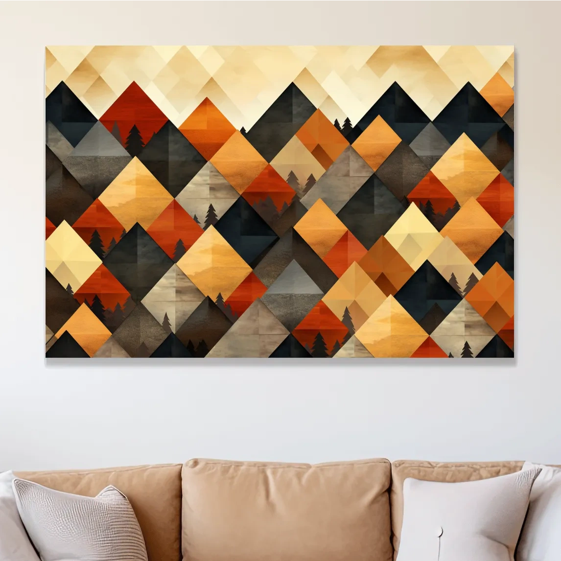 Mid century style art, geometric mountain patterns