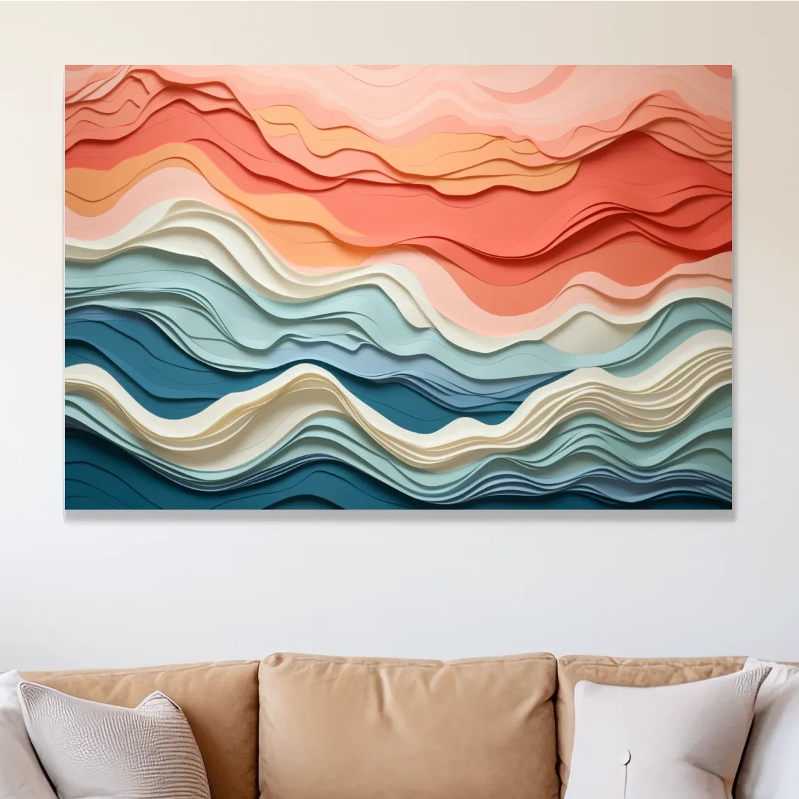 Layered Abstract Topographic Waves - 3D Paper Cut Style Wall Art