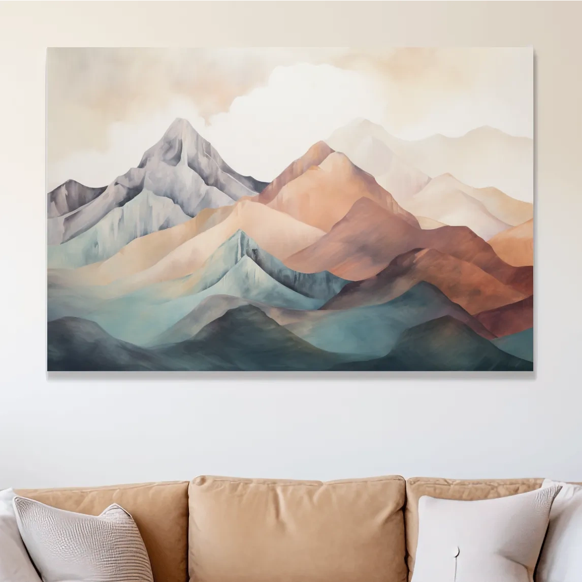 Subtle pastel painting of mountain ranges