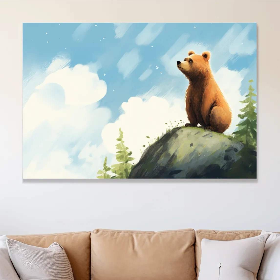 Whimsical Bear Cub On Rocky Peak - Nursery Wildlife Wall Art