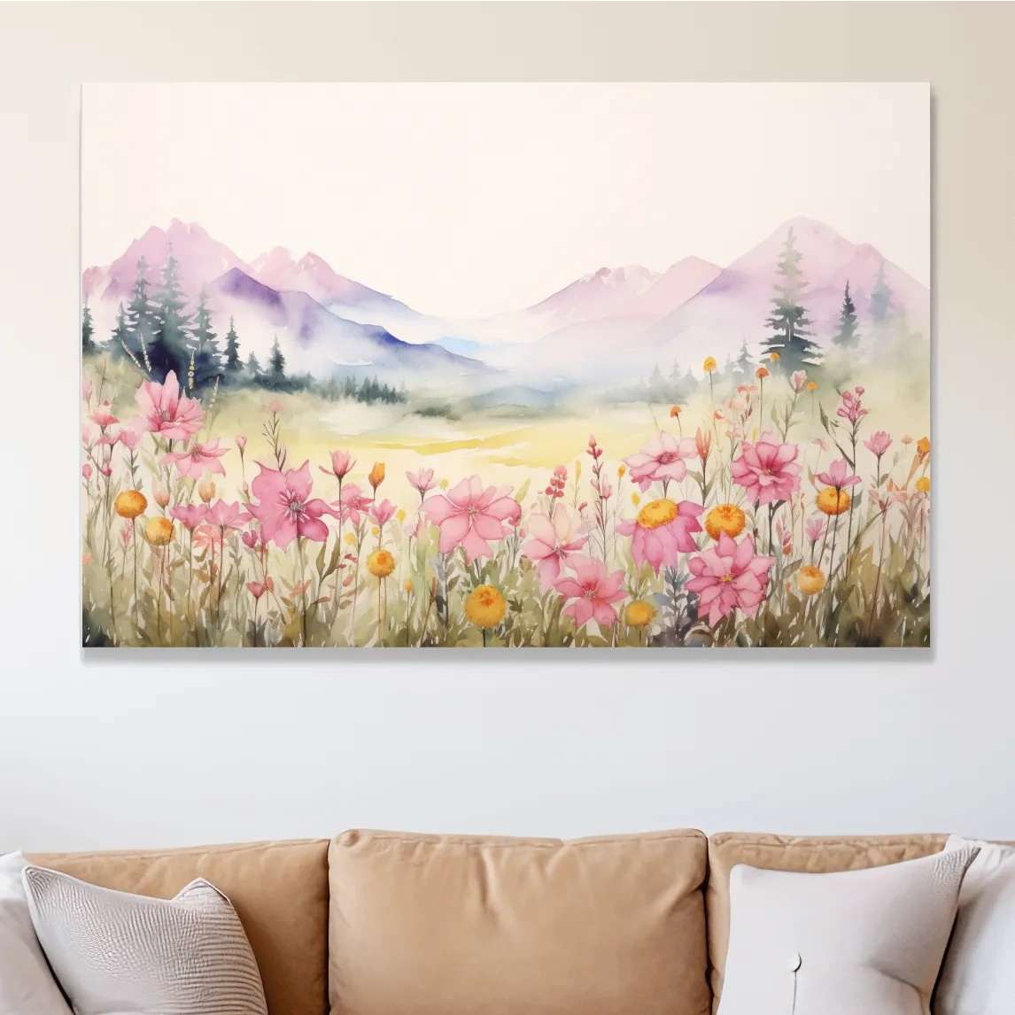 Watercolour painting of pastel alpine flowers
