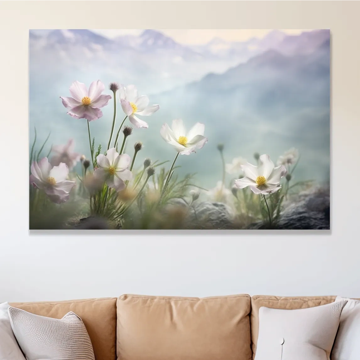 Photographic art of alpine wildflowers in the meadows, floral artwork