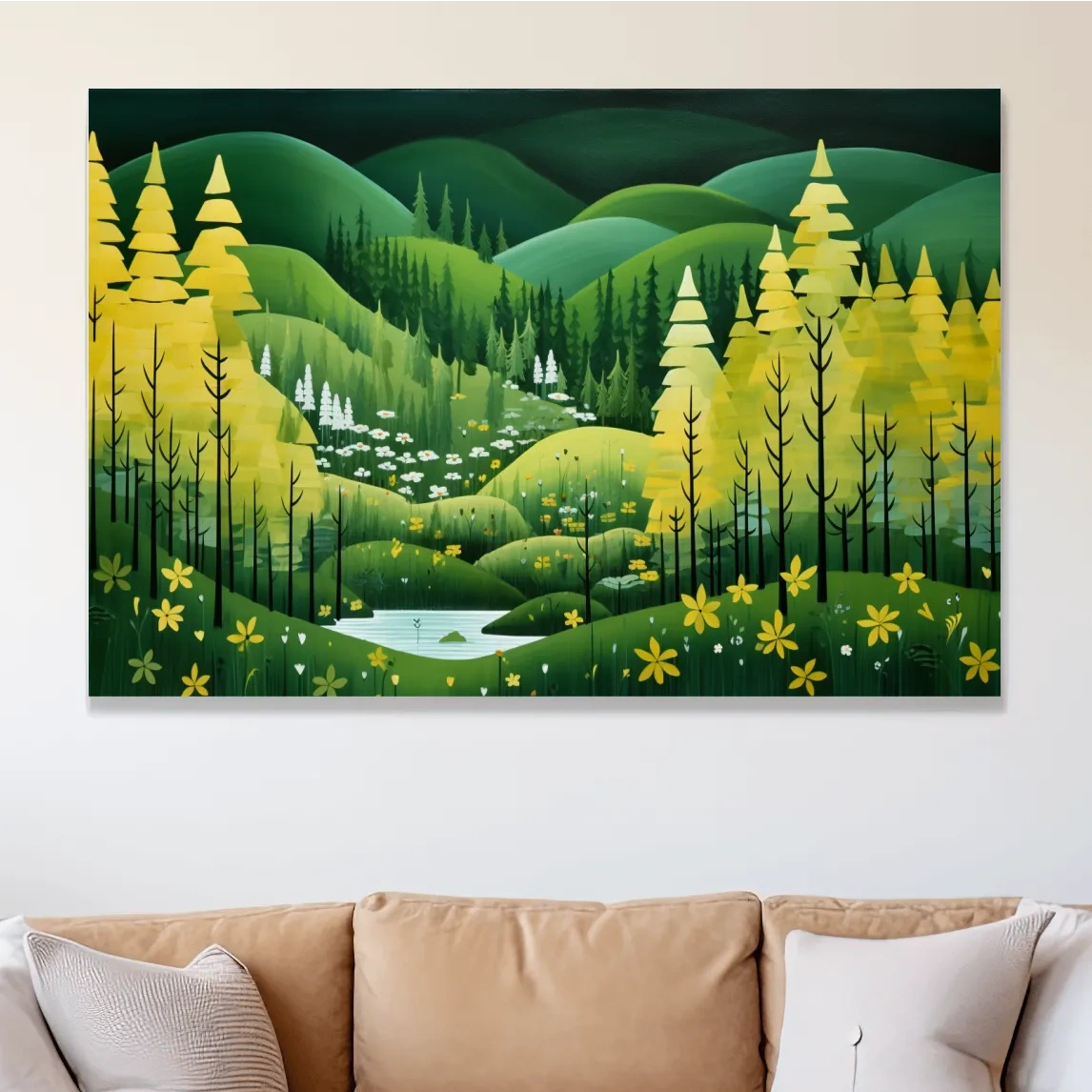 Whimsical Autumn Mountain Valley - Wildflower Forest Wall Art