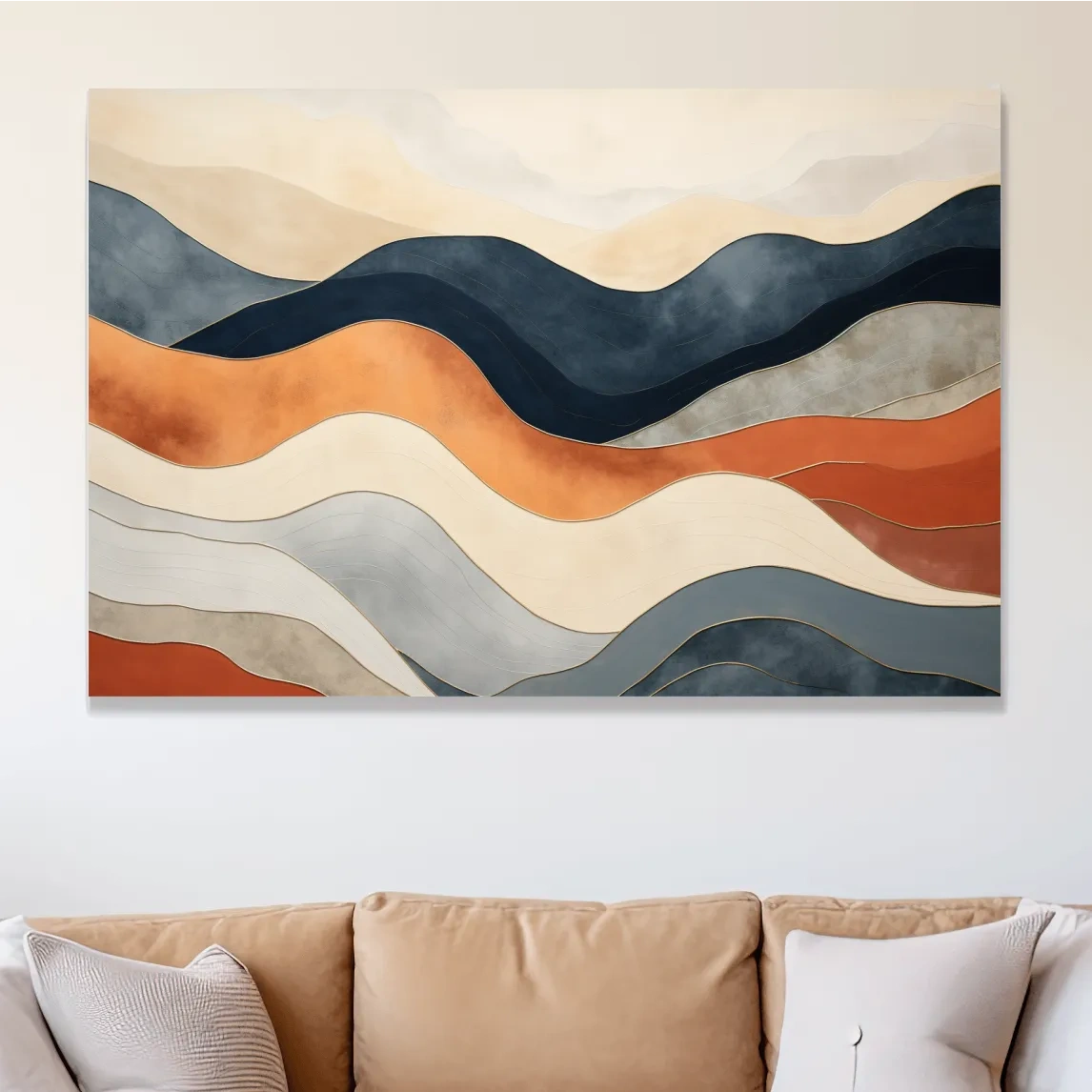 Rolling abstract mountain shapes, mid century style art