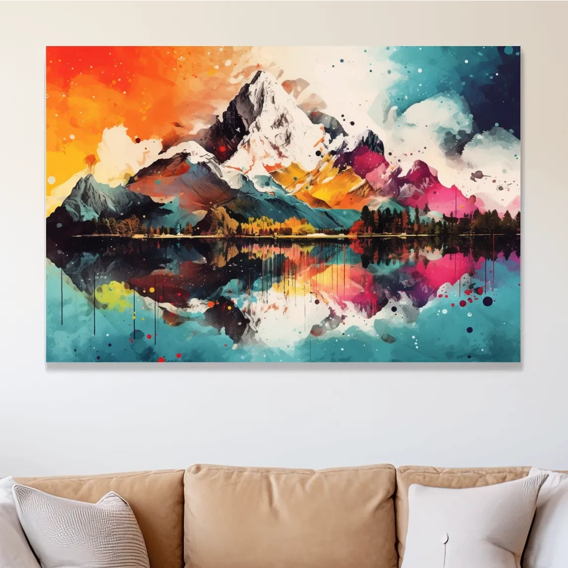 Colourful abstract mountain painting collage