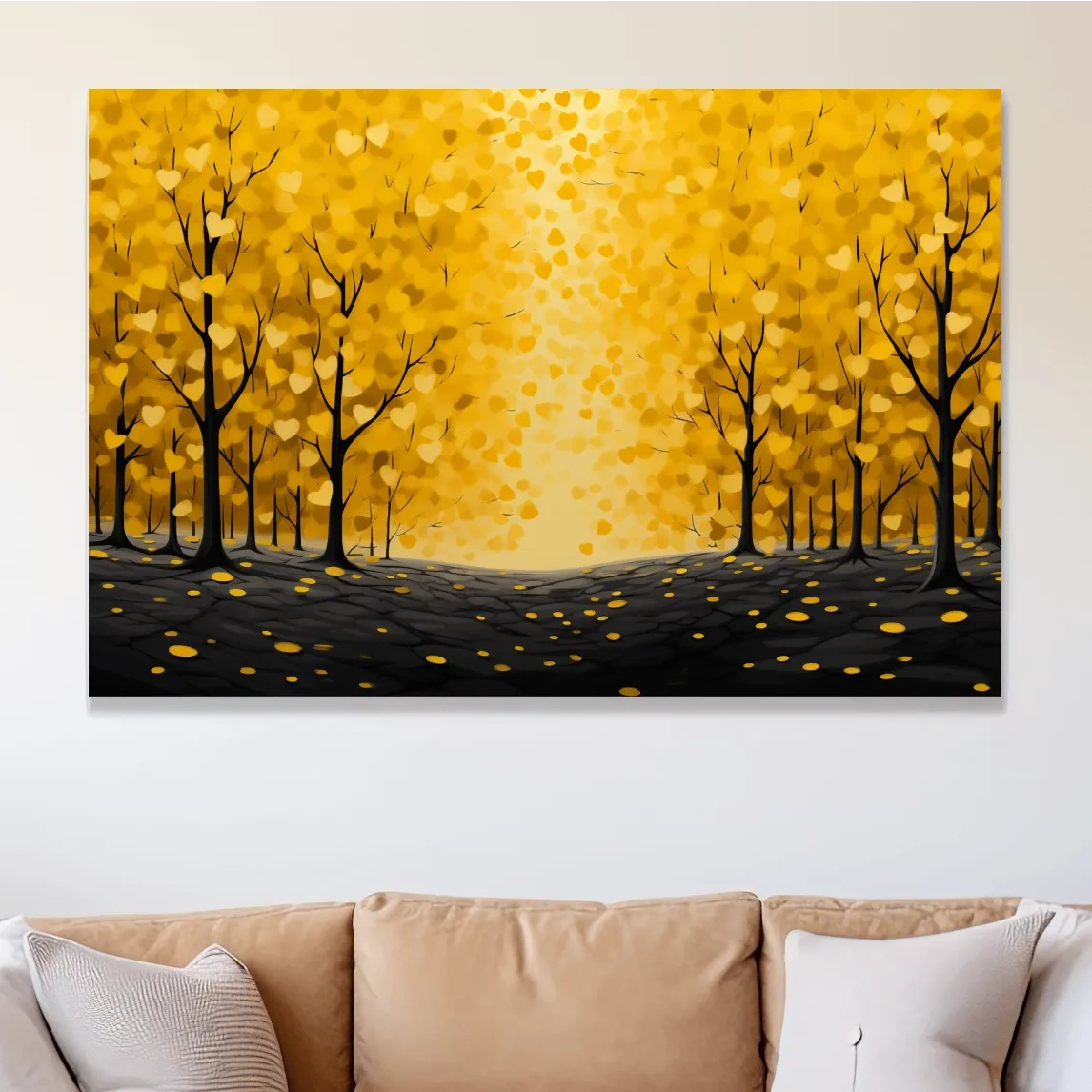 Autumn forest made from love heart leaves