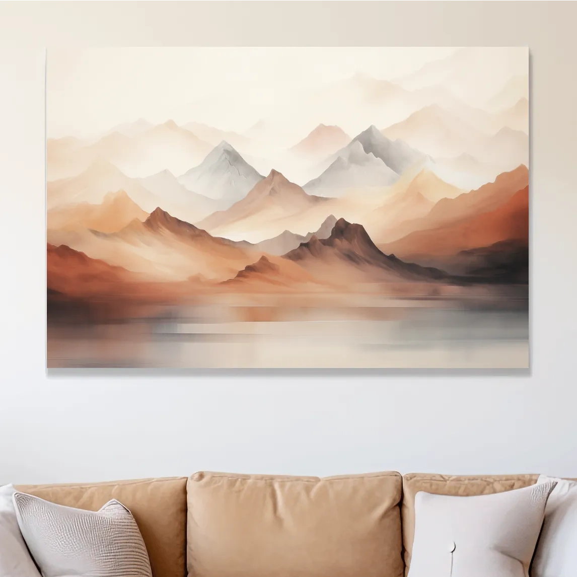 Subtle pastel painting of mountain ranges