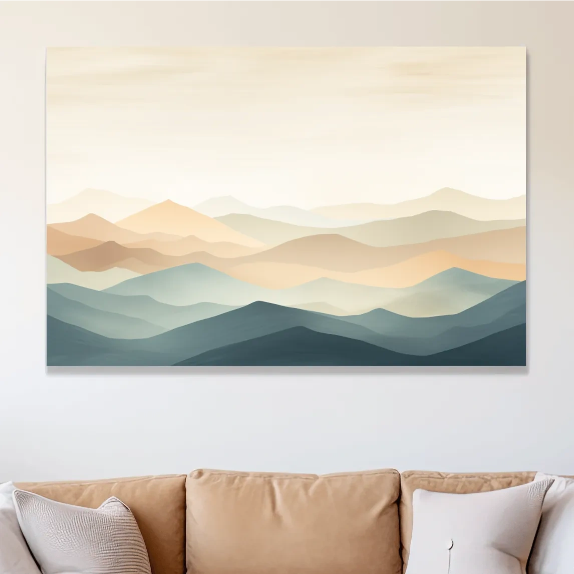 Subtle wavy mountain peaks painting, pastel colored wall art