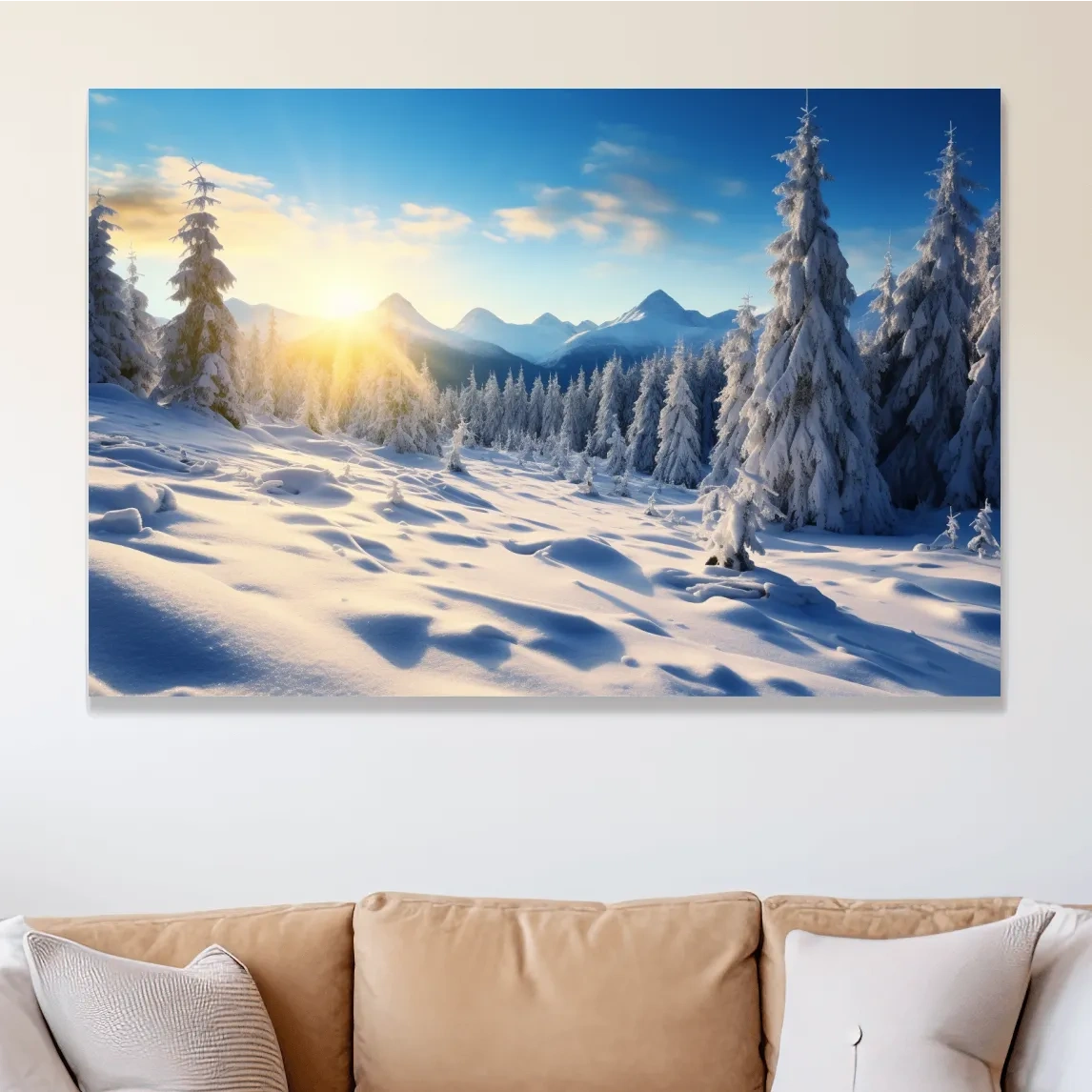 Sunshine on the alpine snow forest, photography art