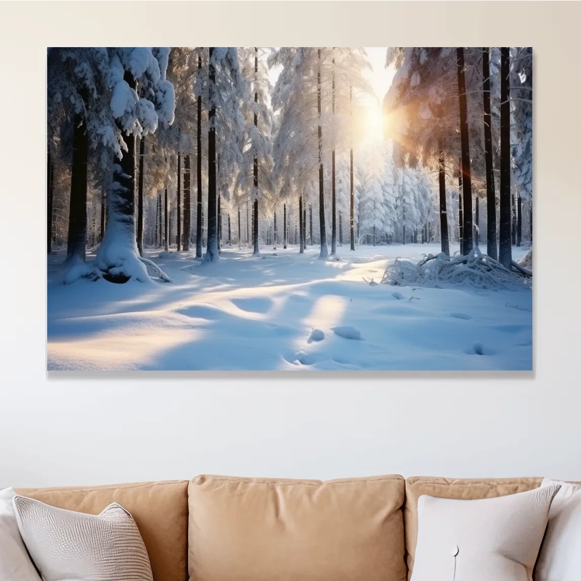 Sunny snowy forest floor, photographic art