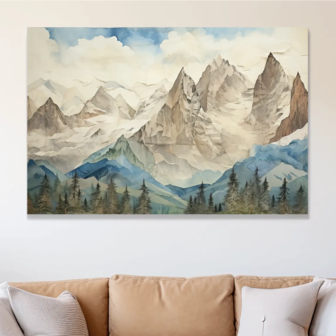 Glacier alpine forest artwork, textured effect mixed-media style wall art