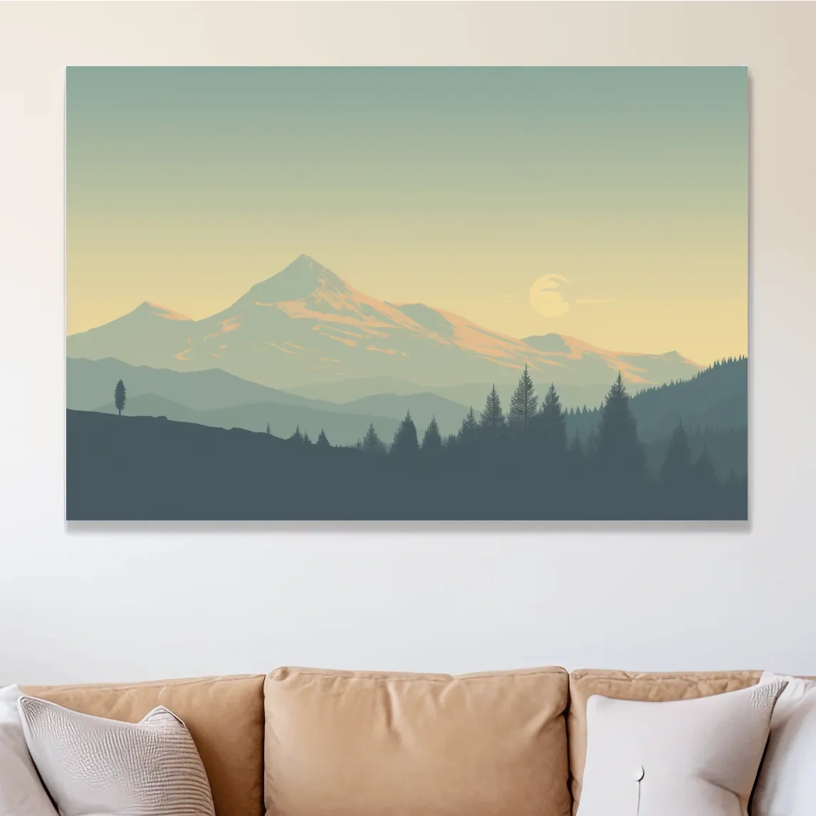 Dusk over the glacier, hazy forest silhouette vector illustration
