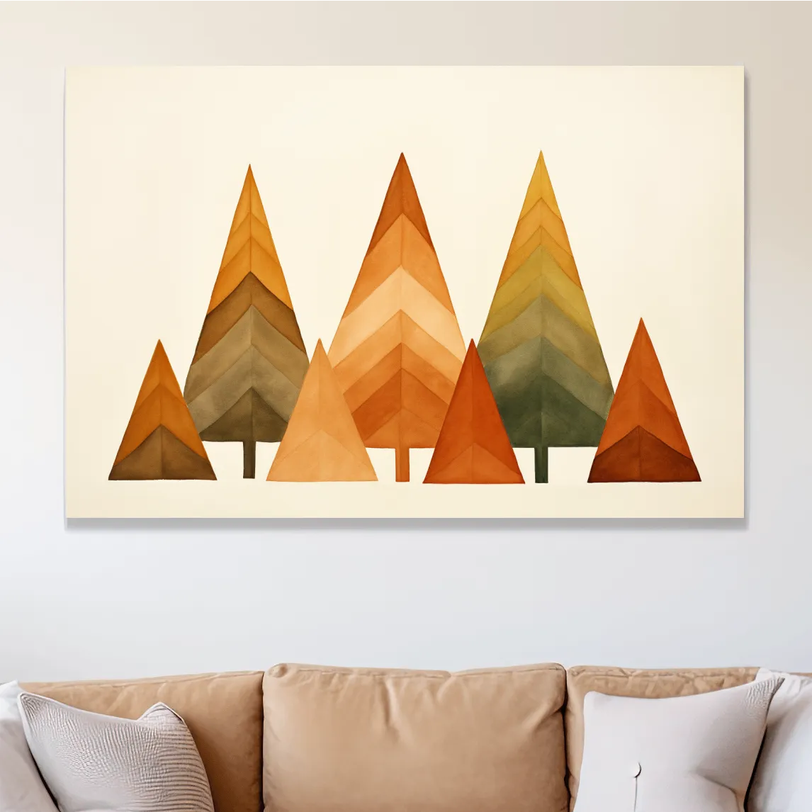 Bohemian style art, minimal forest, triangular trees