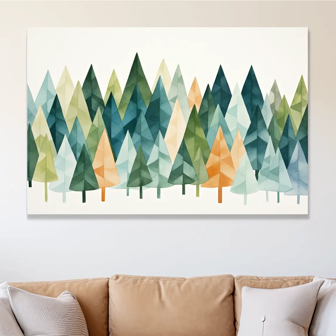 Watercolor Pine Forest Landscape - Modern Scandinavian Wall Art