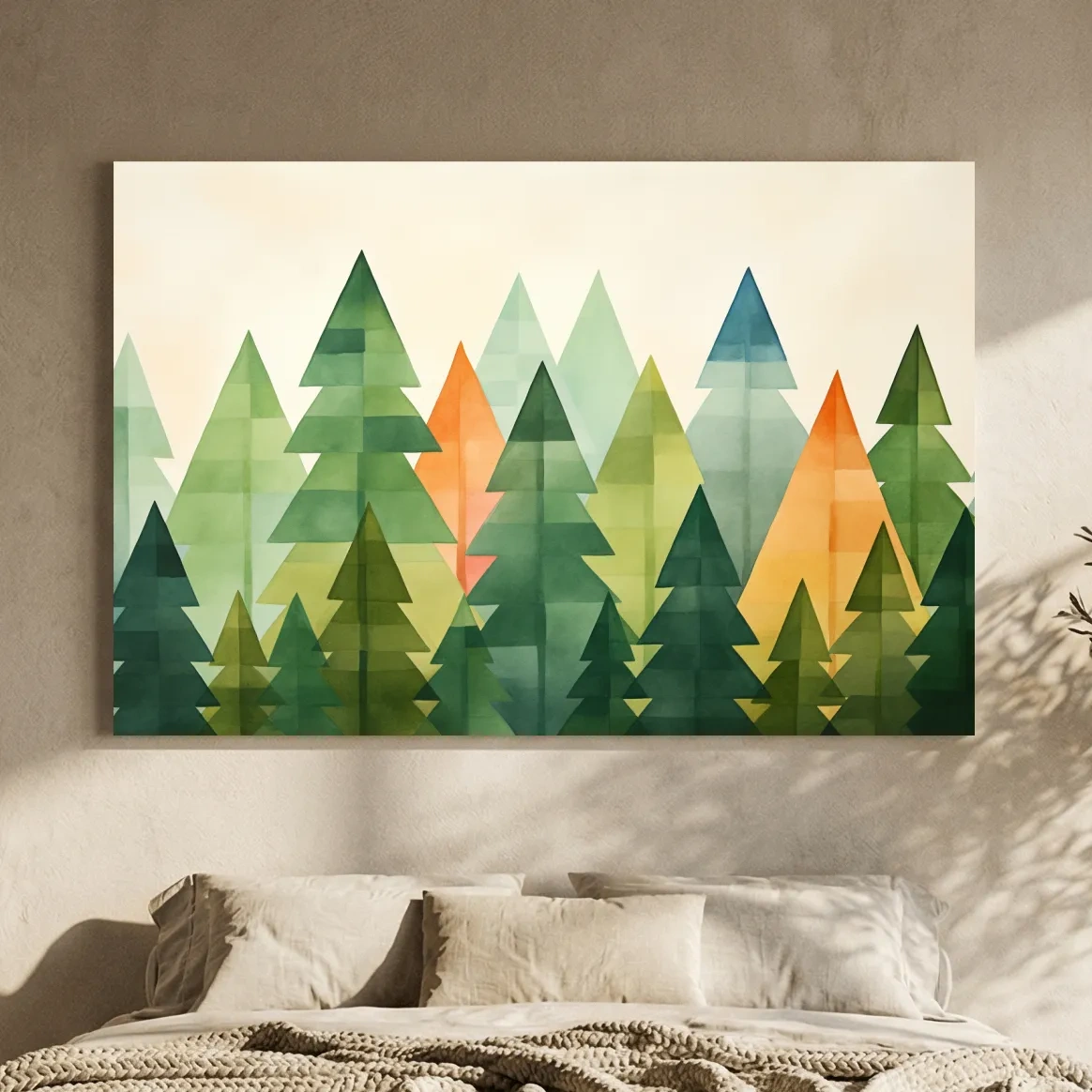 Geometric Watercolor Pine Forest Landscape - Modern Scandinavian Nature Wall Art