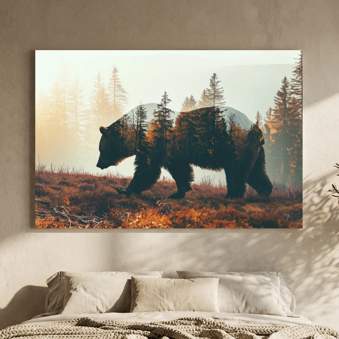 Double Exposure Grizzly Bear Forest - Misty Mountain Wildlife Photographic Artwork