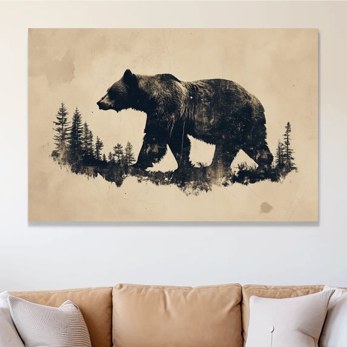 Grizzly bear artwork print, vintage style silhouette