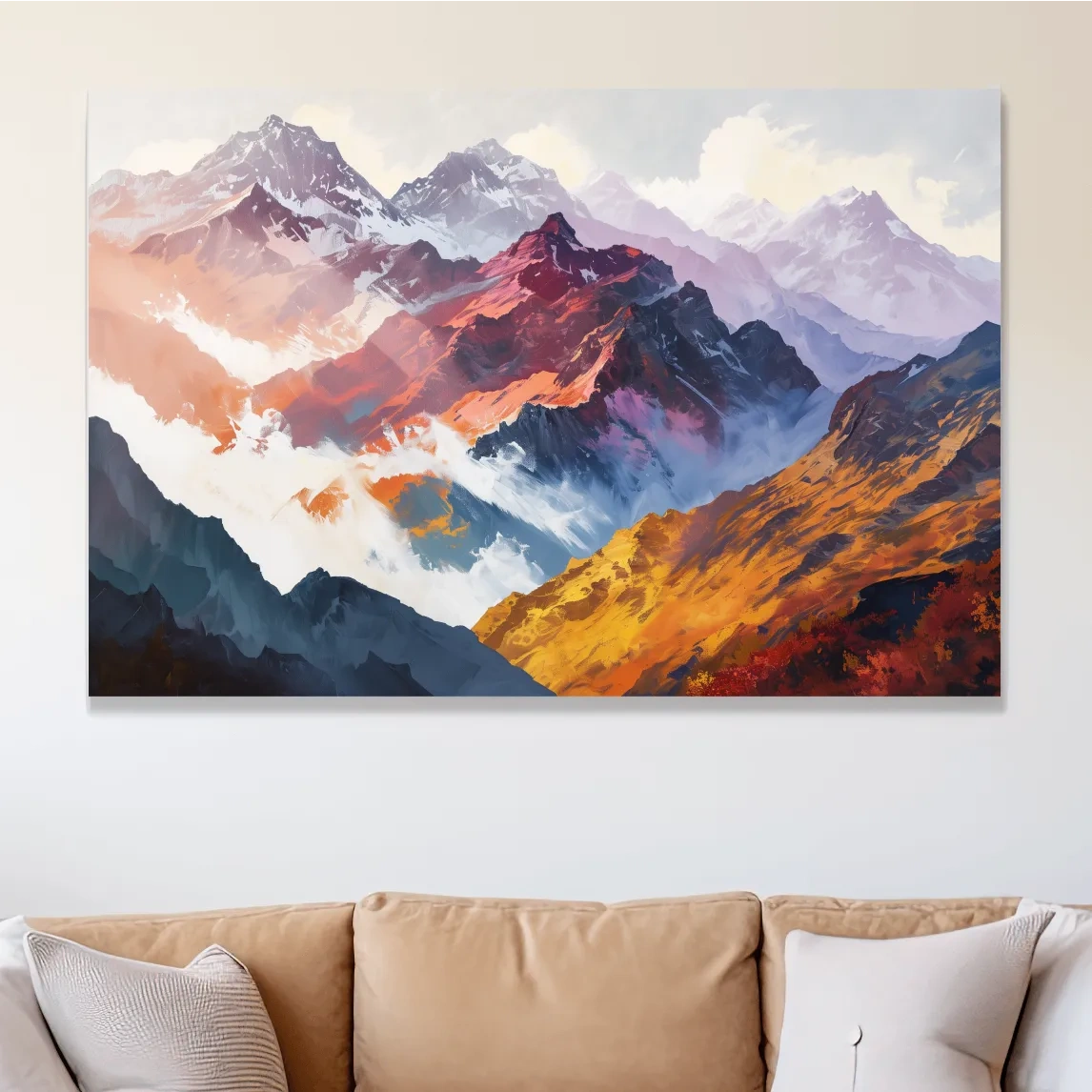 Impressionism style painting, abstract mountain ranges in fall