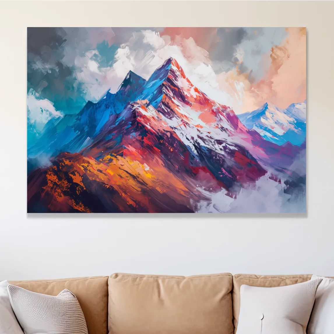 Vibrant impressionism style textured mountain painting artwork