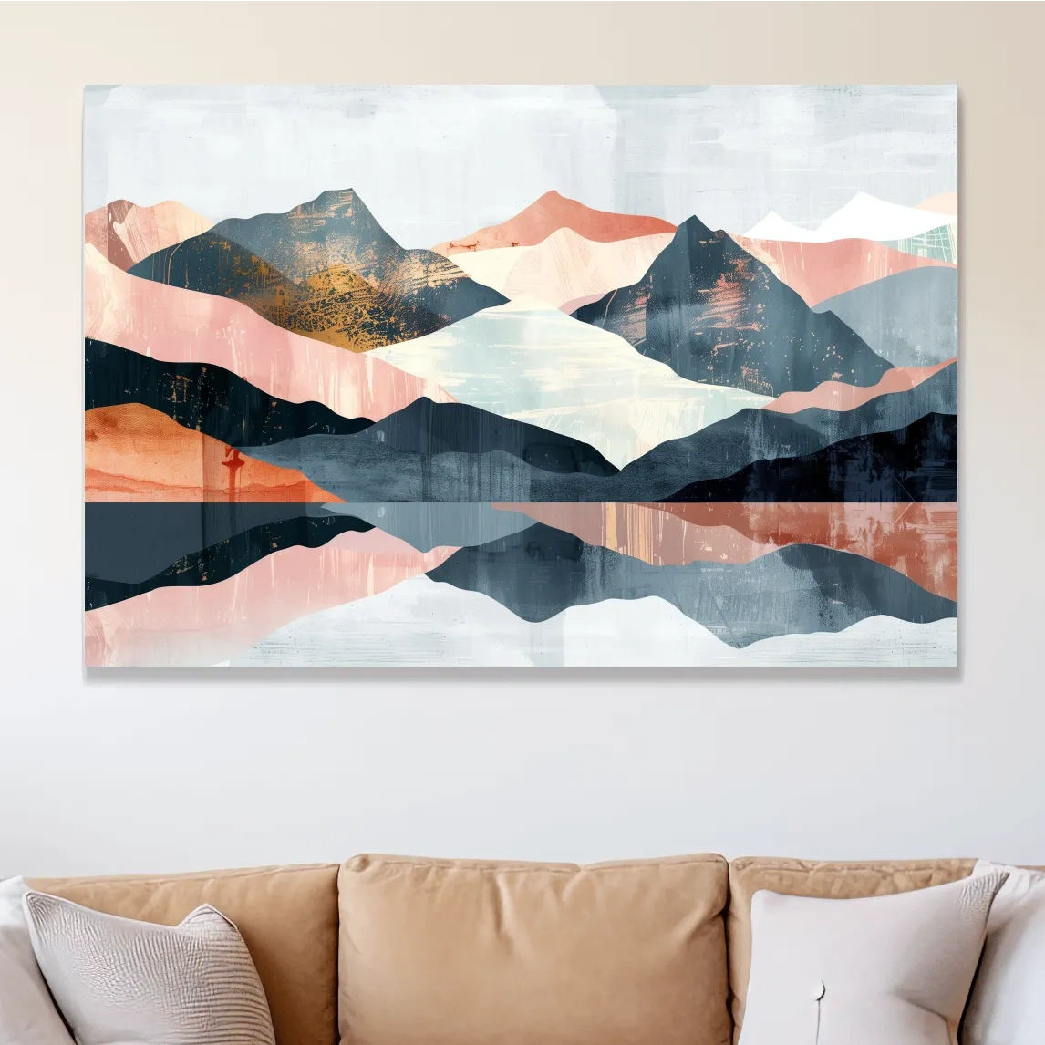 Abstract mountain painting, mid century style artwork