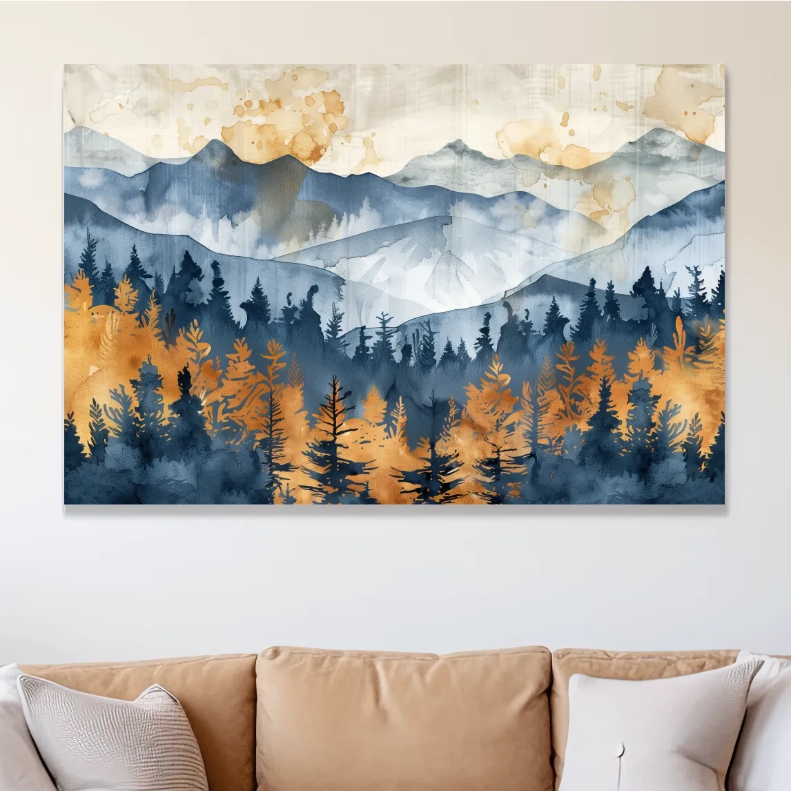 Abstract textured mountain and forest watercolour painting artwork, large format