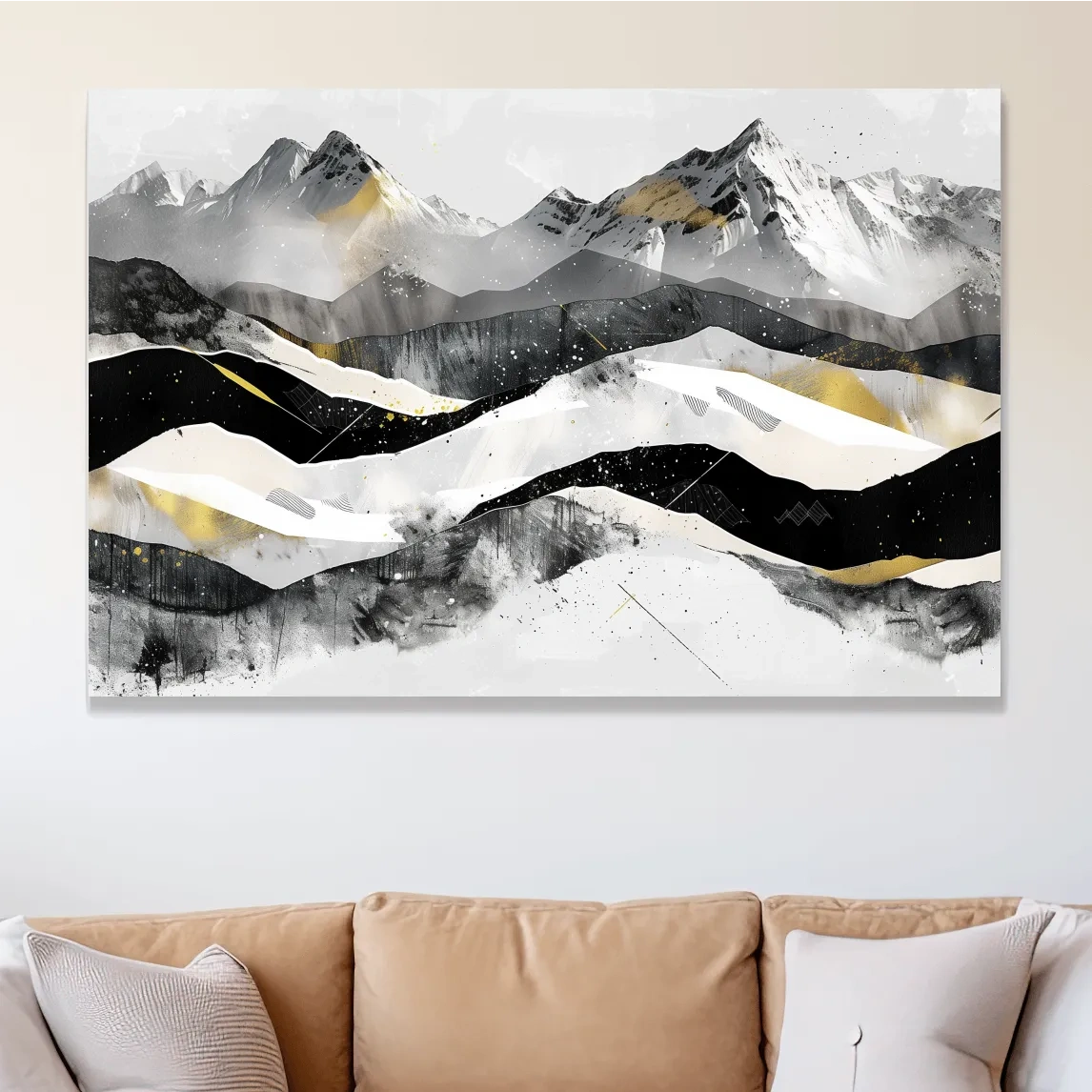 Abstract Mountain Range With Gold Accents - Modern Alpine Landscape Wall Art