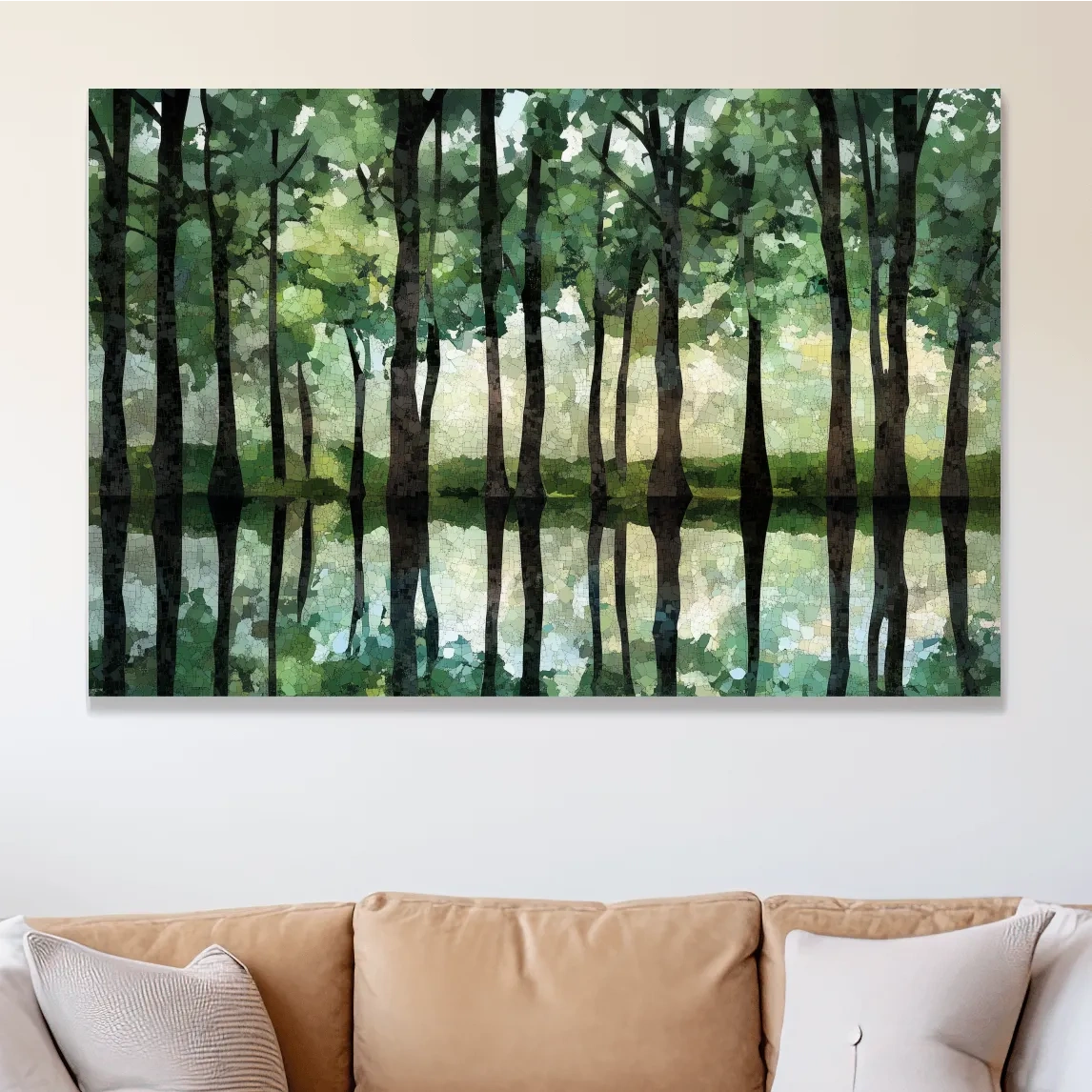 Forest of trees pattern artwork, mosaic style painting wall art