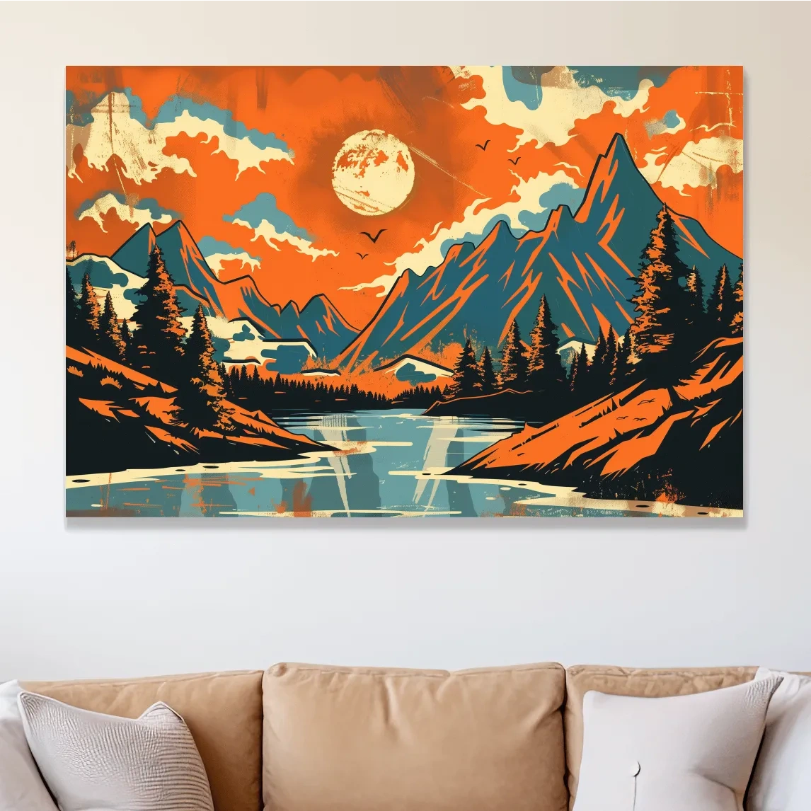Alpine mountain illustration artwork, vector retro poster style