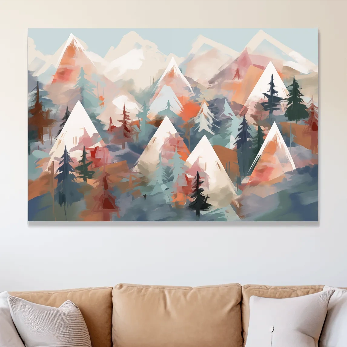 Subtle colours, abstract mountain scene painting