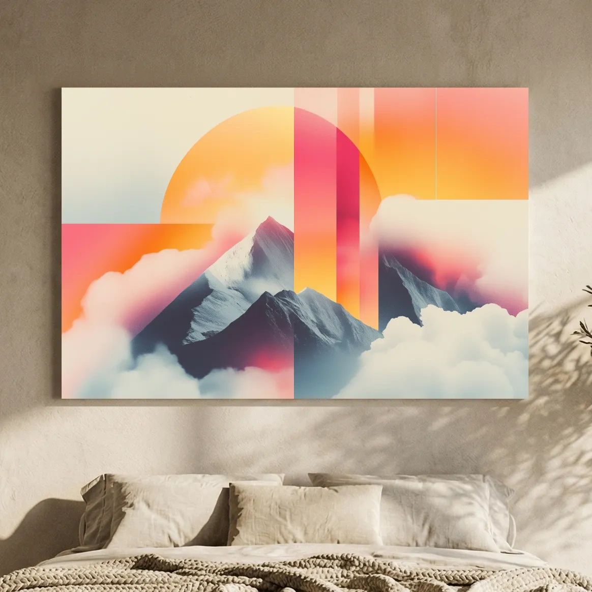 Surreal Retro Mountain Sunrise Wall Art - Abstract Artwork