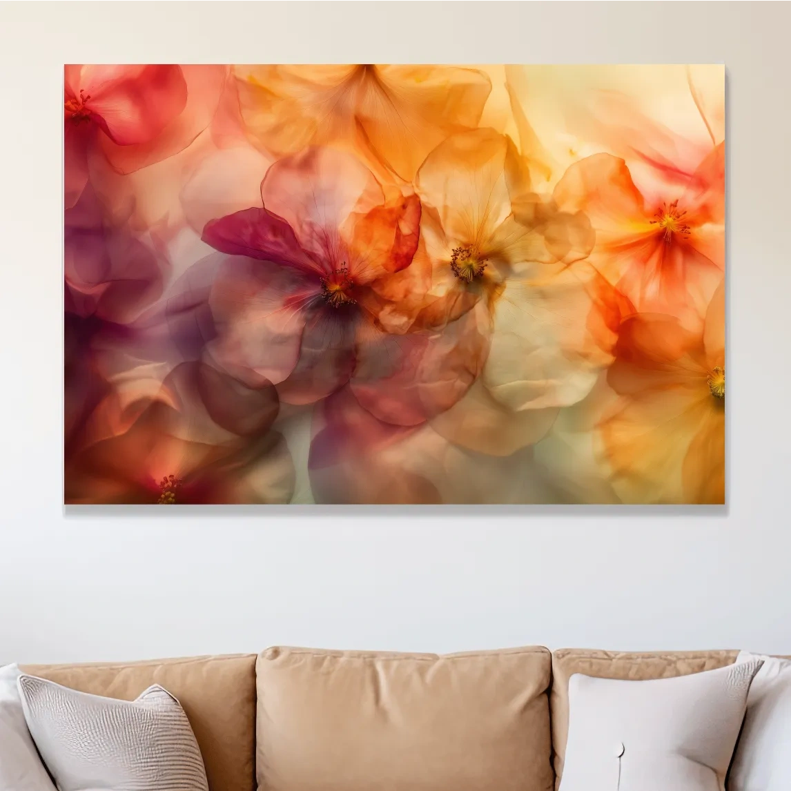 Ethereal Warm Floral Watercolor Blooms - Oshibana Botanical Wall Art