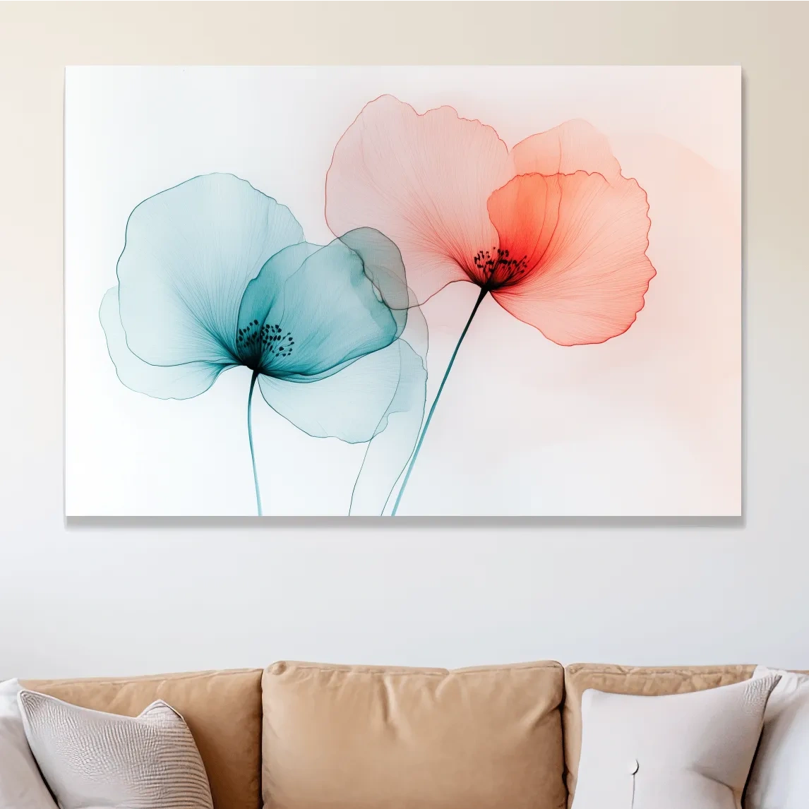 Poppy flower wall art, abstract watercolour print