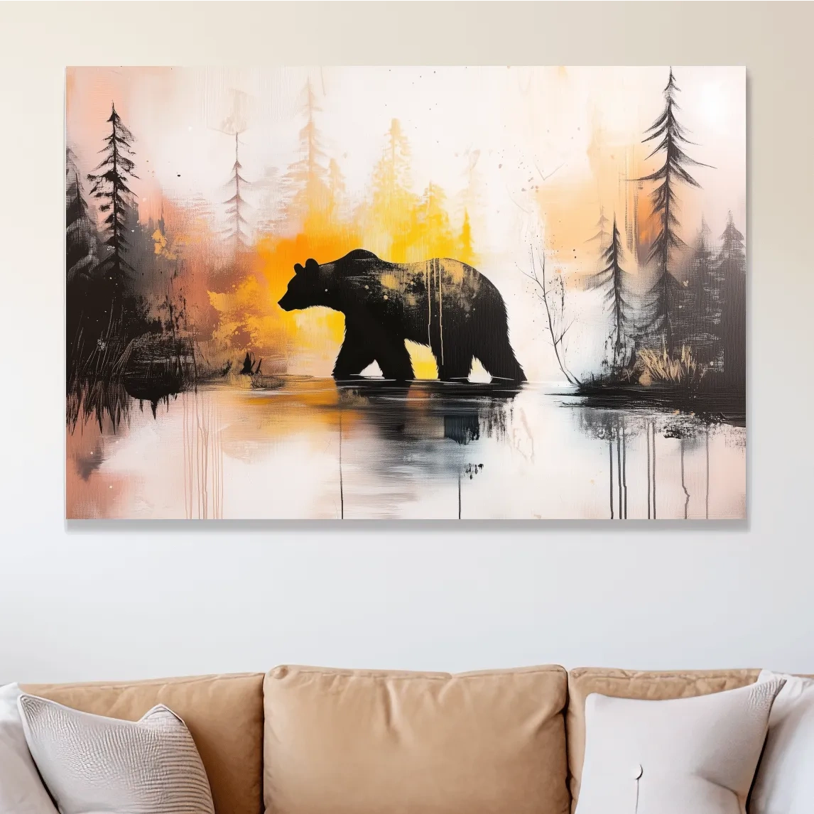 Abstract textured painting, colorful grizzly bear artwork