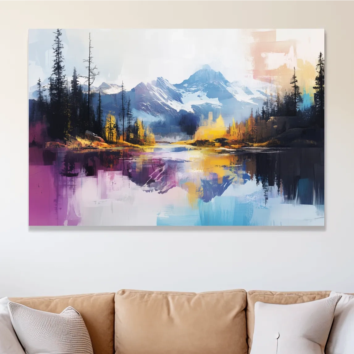 Vibrant colorful mountain wall art, abstract painting