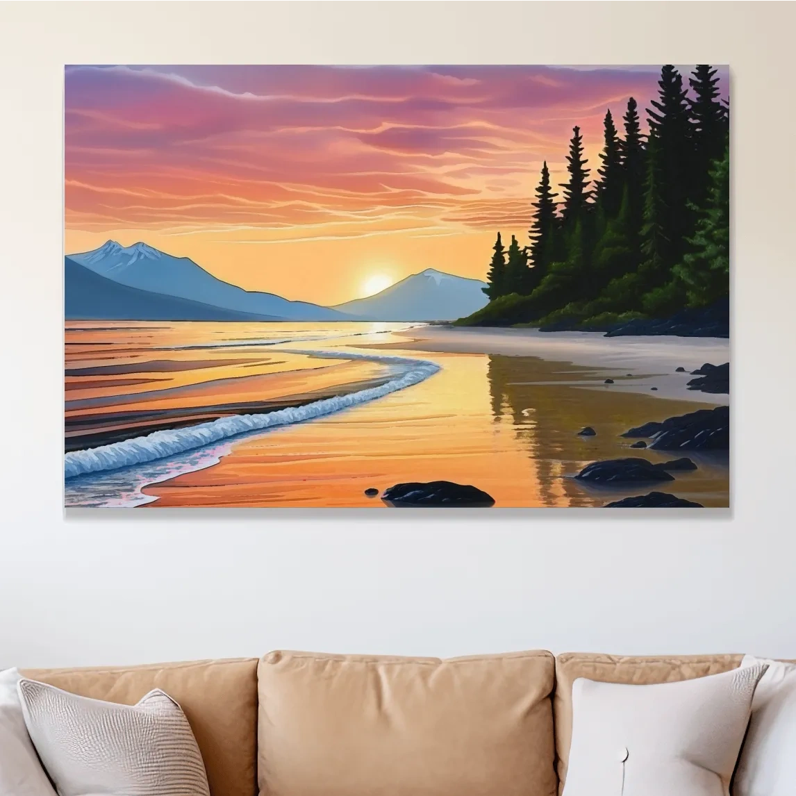 Pacific Northwest artwork, sunset over the beach painting