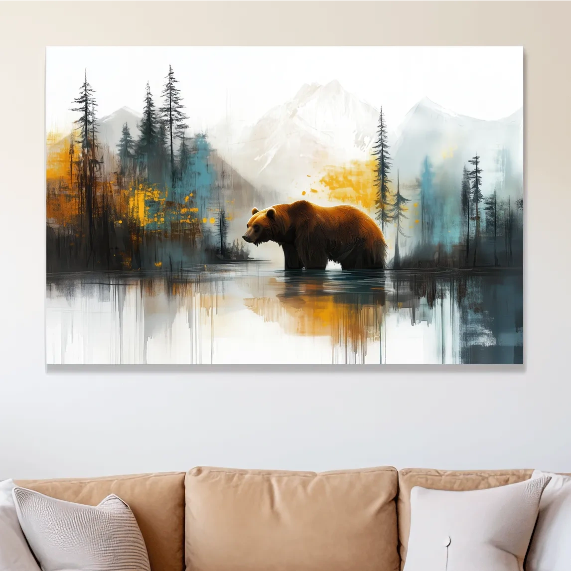Grizzly bear textured wall art, colorful abstract painting artwork