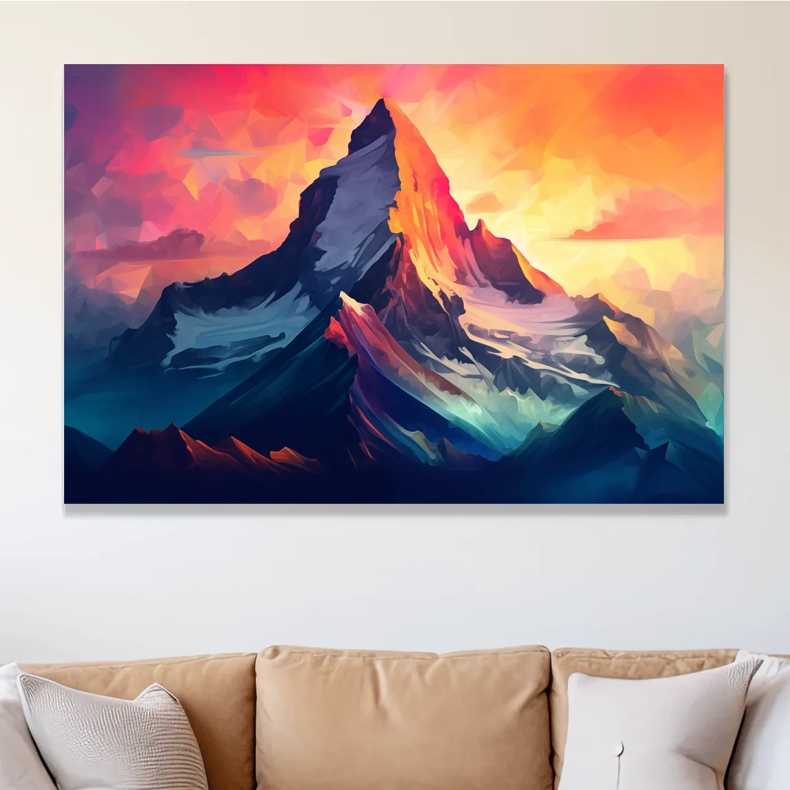Abstract mountain painting at sunrise