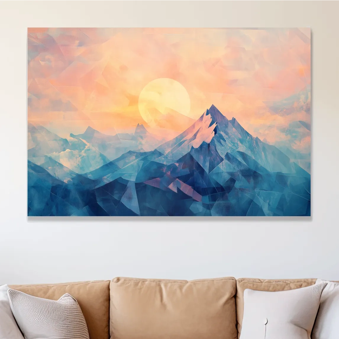 Sunset Mountain Peaks Mosaic In Pastel Hues - Modern Abstract Wall Art