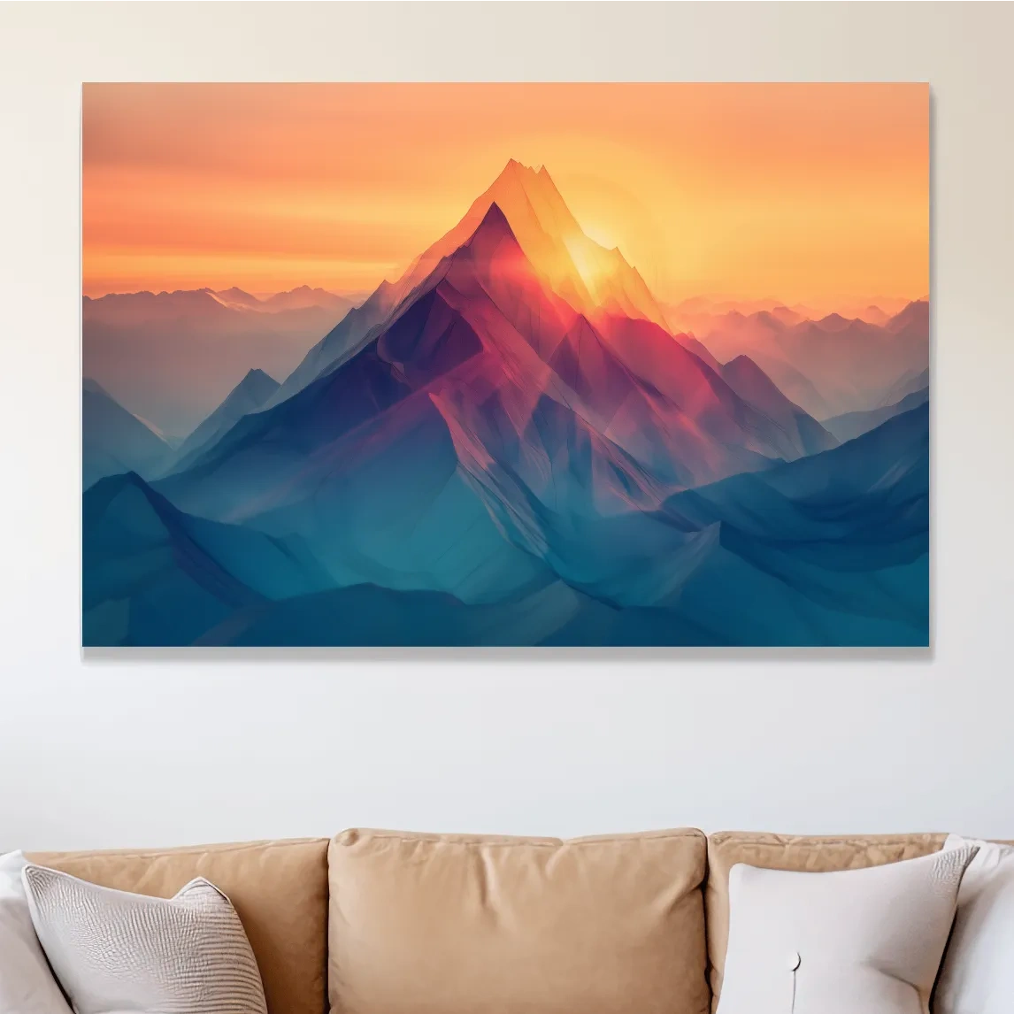 Abstract mountain artwork, sunset over mountain ranges