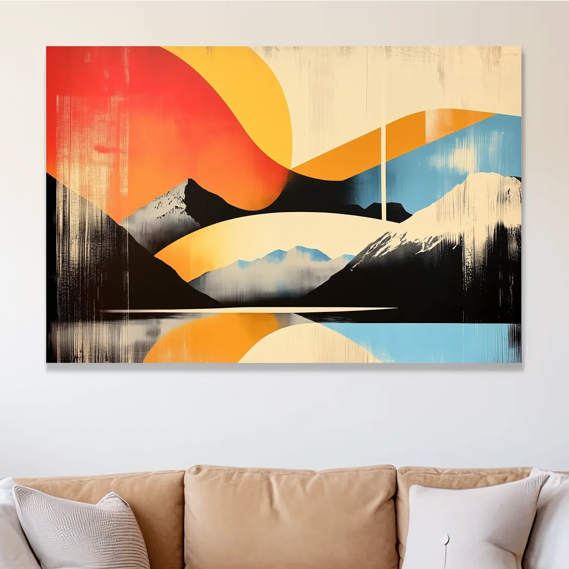 Abstract Retro Mountain Sunrise Landscape - Modern Graphical Wall Art