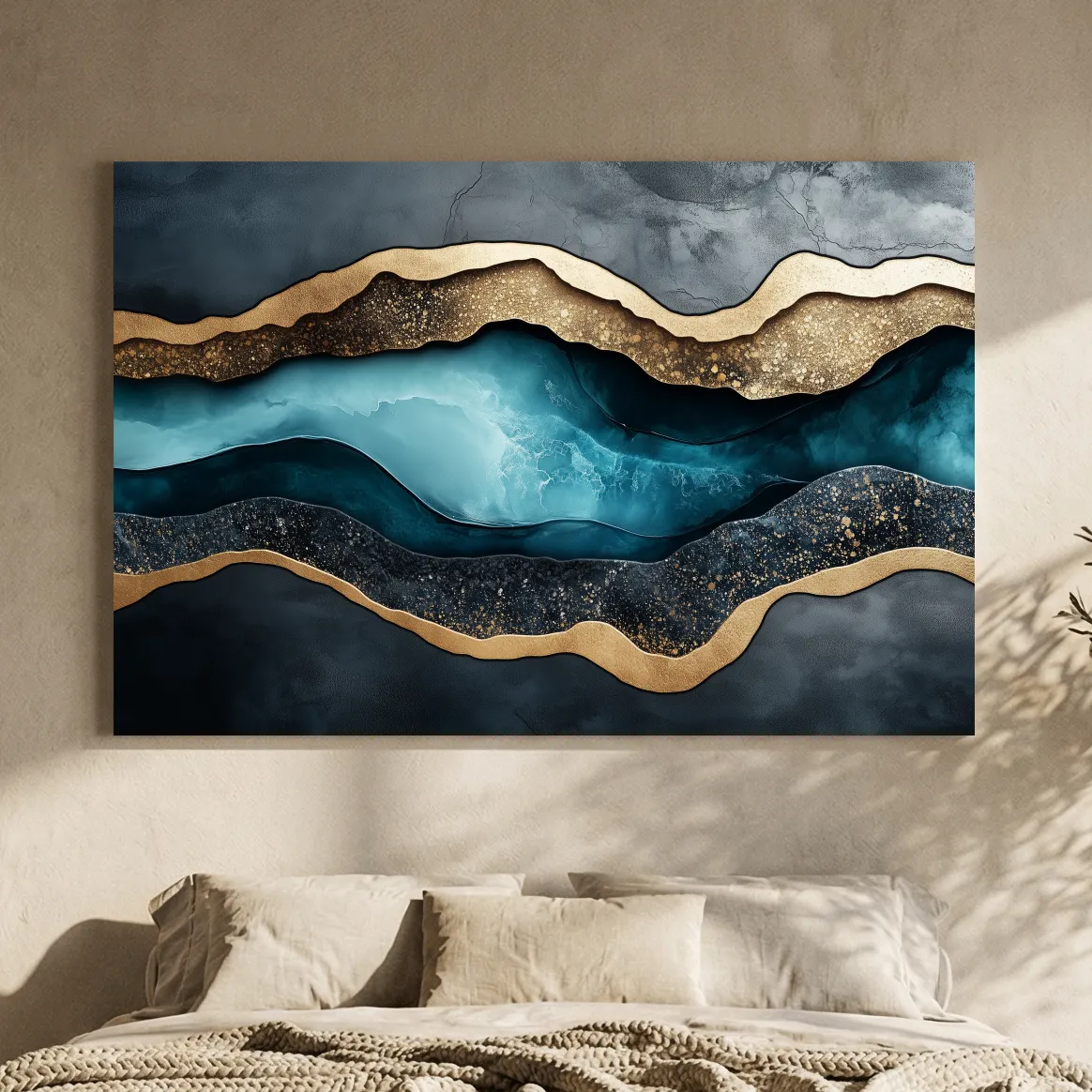 3D Natural Geode Resin Abstract Layers - Modern Gold Foil Texture Wall Art