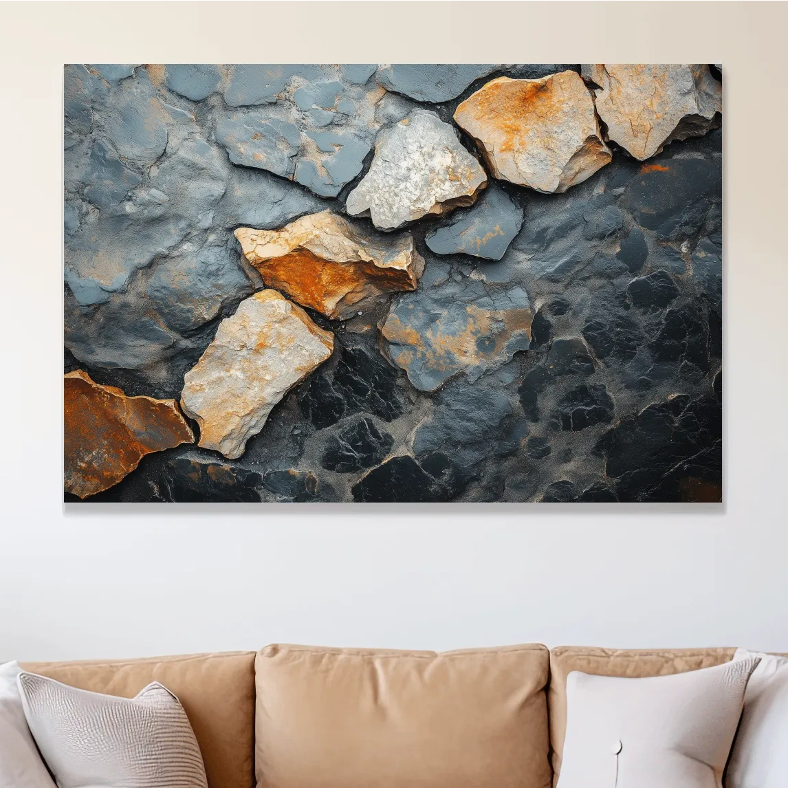 Modern rustic cracked stone and rock face texture artwork, natural elements wall art