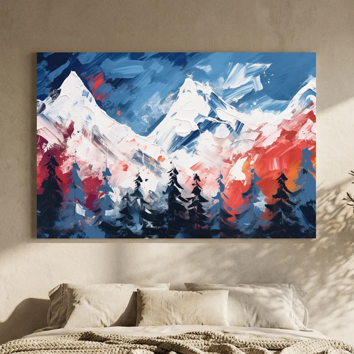 Vibrant Abstract Snowcapped Mountain Peaks - Bold Alpine Forest Landscape Art