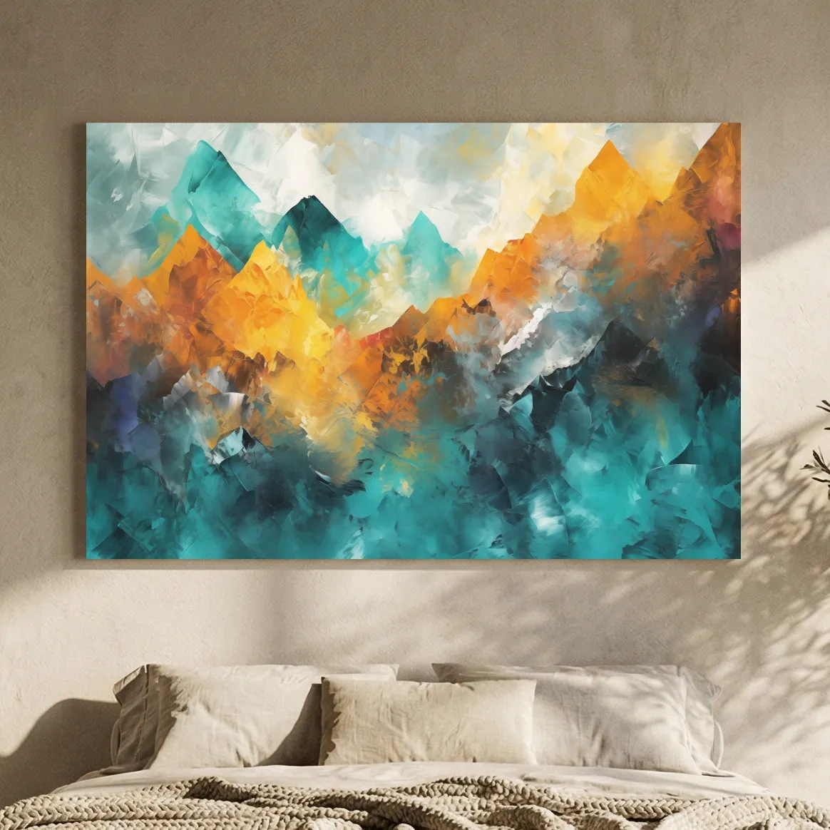 Vibrant Abstract Mountain Painting - Colorful Landscape Wall Art