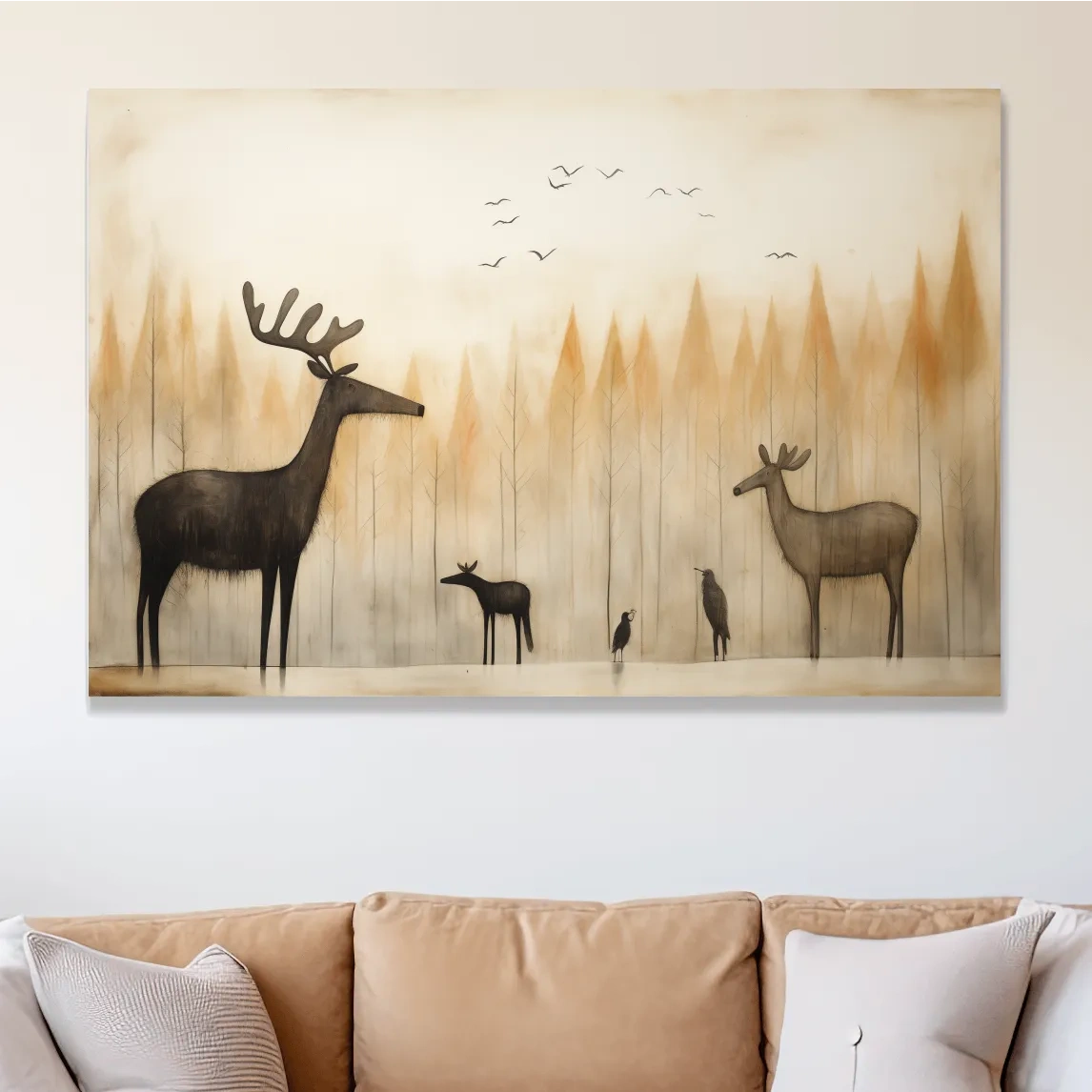 Quirky illustration of a deer family in the forest