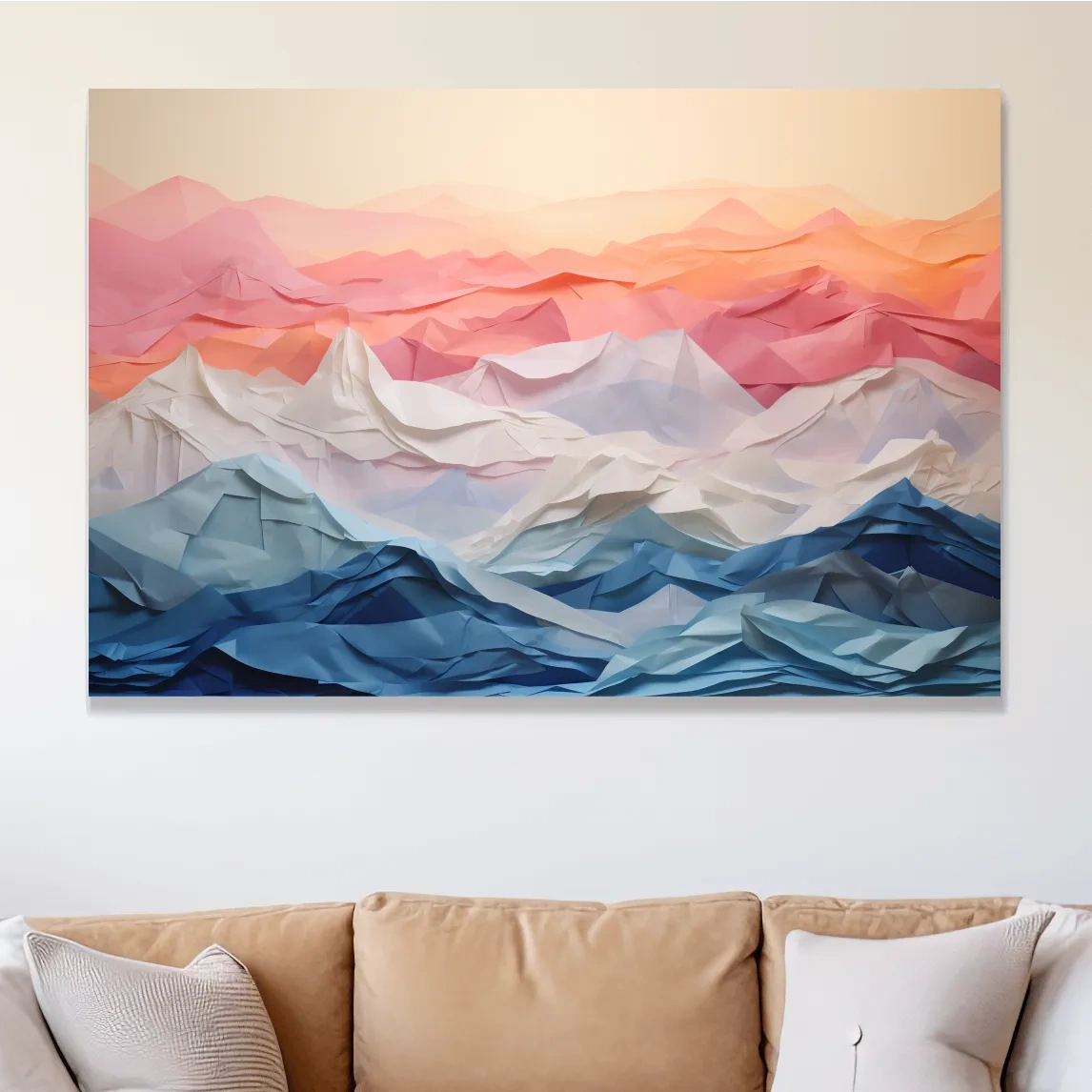3D folded paper art, colourful mountain ranges