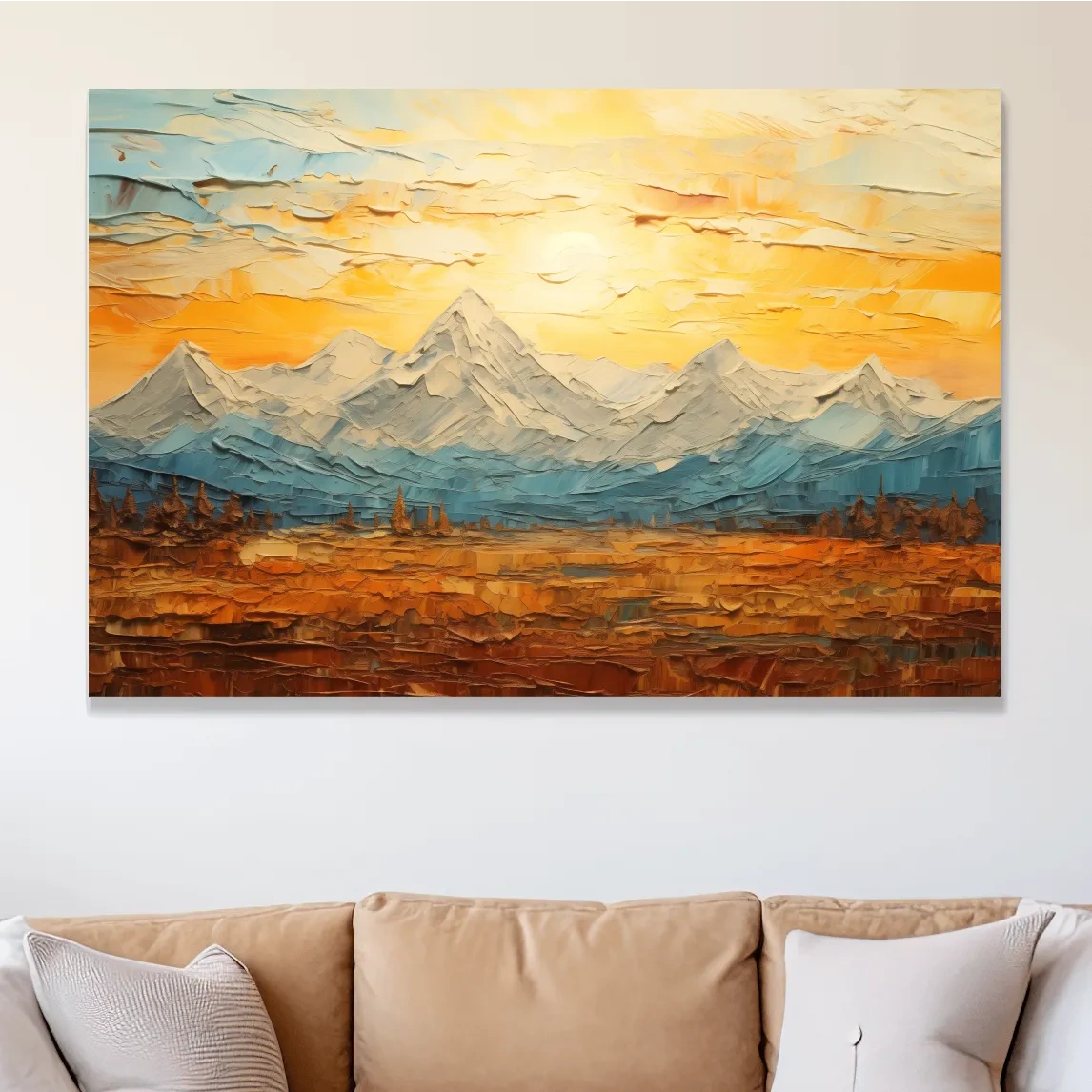 Abstract Glacier Sunrise Landscape - Impasto Style Wall Art