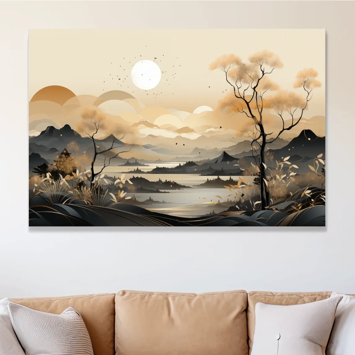 Golden surreal landscape at sunset