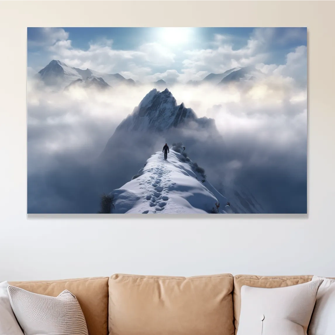 Photograph of a hike walking along a snowy ridgeline